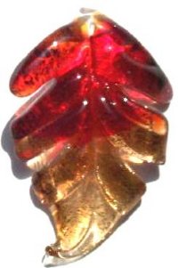 1 44x34mm Two Tone Yellow/Red with Silver Foil Lampwork Leaf Pendant